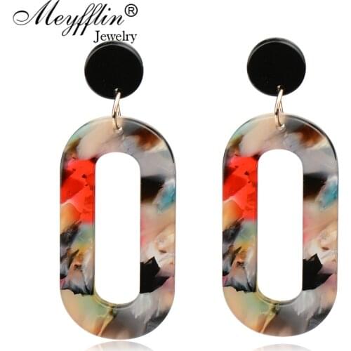 Meyfflin Long Acrylic Pattern Earring Fashion Jewelry for Women Drop Earrings Fashion Geometric Statement Earring Female Brincos