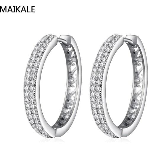 MAIKALE Simple Korean Earrings AAA Cubic Zirconia Big Hoop Earrings For Woman Temperament Earrings Gold Fashion Jewelry