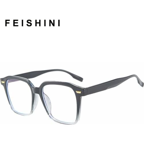 Feishini UV Anti Blue Light Glasses Blocking Filter Reduces Eyewear Plastic Titanium Frame Computer Glasses Women Square 2020
