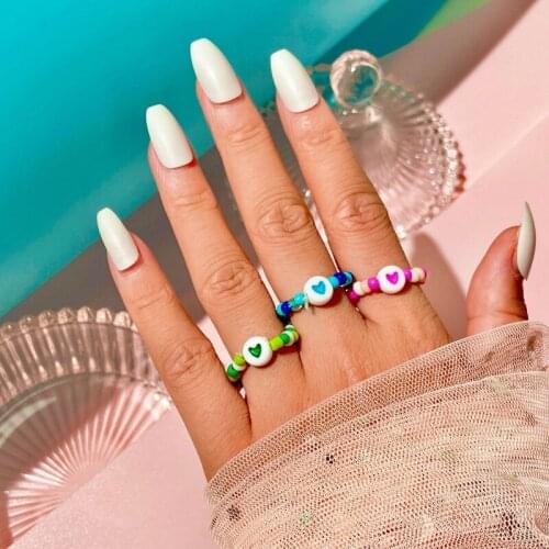 Gothic Retro Love Soft Ring Ceramic Rice Bead Rings Fashion Style Beaded Colorful Bead Ring Ladies Girl Ring Jewelry