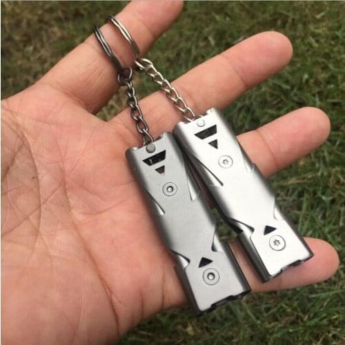 1pcs Outdoors High Decibel Portable Keychain Whistle Stainless Steel Double Pipe Emergency Survival Whistle Multifunction Tools