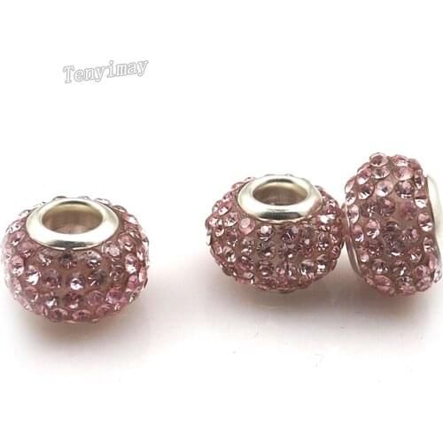 12pcs/lot High Grade Pink Crystal Charm Beads For Snake Chain Bracelet DIY