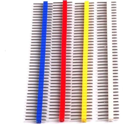 50pcs/lot 2.54mm Black + White + Red + Yellow + Blue Single Row Male 1X40 Pin Header Strip Gold-plated ROHS