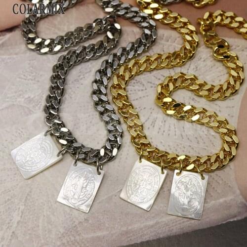 6Pcs Big punk chain necklace Sen Benito shell pendant neckace MIx color gold and White chain necklace gift for lady 9718