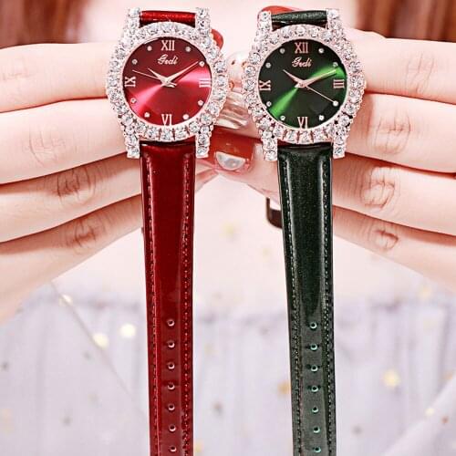 Fashion Brand Leather Strap Diamond Crystal Ladies Watch Casual Everyday Quartz Business Watch Relogio Feminino Gift for Women