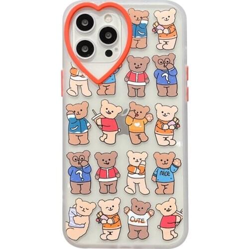 Cute Bear Heart Camera Frame Case for iPhone 12 Pro Max Back Phone Cover for 12 Mini 11 Pro Max X XS XR 8 7 Plus SE 2020 Capa