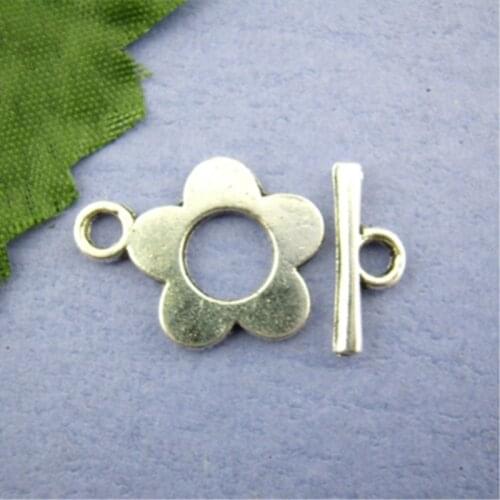 Doreen Box Lovely 25Sets Tibetan Silver Flower Toggle Clasps Ring16*20mm (B00426)