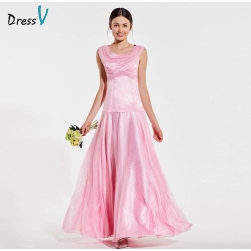 Dressv elegant pink scoop neck bridesmaid dress zipper up a line wedding party women floor length bridesmaid dress
