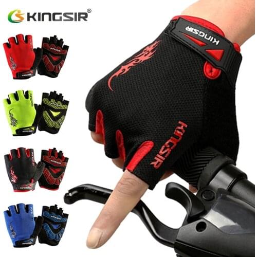 KINGSIR Breathable Cycling Gloves Half Finger Men Summer Mountain Bike Gloves Mtb Gloves GEL Pad Non-slip Sport Gloves