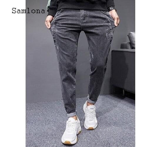Samlona Jeans Demin Pants Men Fashion Skinny Kpop Pant Male Bottom Slim Fitted Pants Denim Jeans Mens Stretch Pencil Trousers