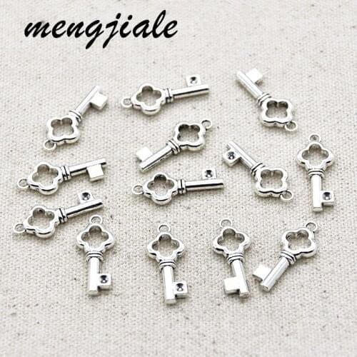 Hot Sell 20pcs Alloy Metal Key Charms Antique Silver Pendants For DIY Handemade Supplies Jewelry Accessories Making 25*11mm