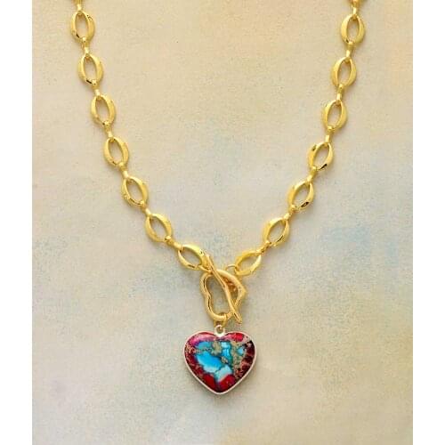 High End Natural Stones Heart Pendant Chain Necklace Women Luxury Jaspers Fashion Choker Necklace OL Jewelry Gifts Wholesale
