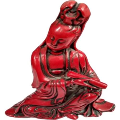Chinese Manual Sculpture Red Coral Goddess Guanyin Bodhisattva Figure Of Buddha