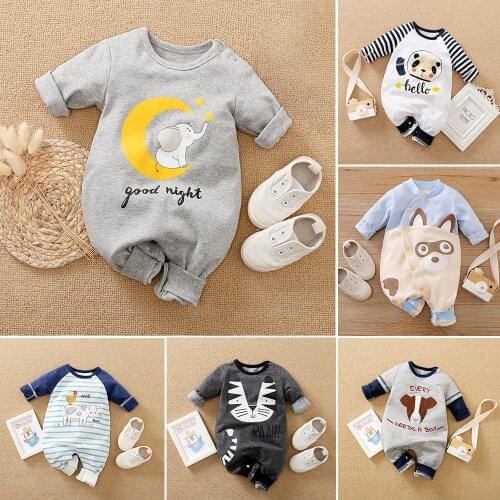 Malpina Newborn Baby Boy Romper Clothes 0-24M Age Infant Cartoon Baby Jumpsuit Cotton Outfit Kids Toddler Animal Print Costume