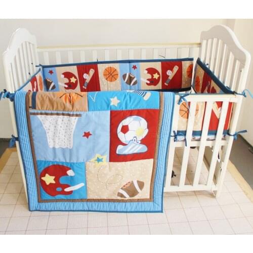 3PCS embroidery Sports Baby Cot Bedding kit berço Embroidery Crib Bedding Set Quilt ,include(bumper+duvet+bed cover)