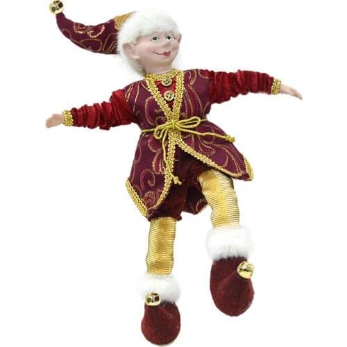 Wine-red 12" - 20" sizes of elf doll plush toys holiday New Year party supply on a shelf Christmas tree decoration family gifts