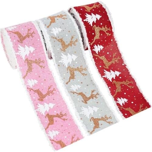 5m 7cm Width Christmas Tree Deer Printed Ribbon For DIY Gift Wrapping Wreath Accessories Christmas Party Decoration Bow Craft