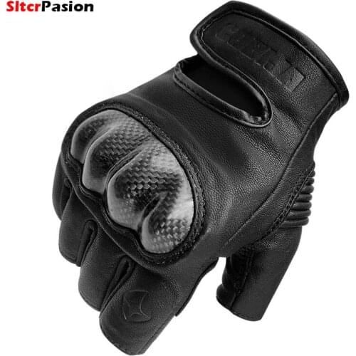 Summer Half Finger Motorcycle Gloves Breathable Real Leather Carbon Fiber Protection Guantes Moto Luvas Gant Riding Cycling