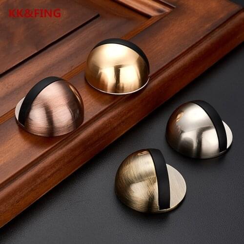 KK&FING 1PC Zinc alloy Mute Door Stops Casting Floor-mounted APS Satin Chrome Half Moon Punch-freeDoor Stopper Wood Door Holder