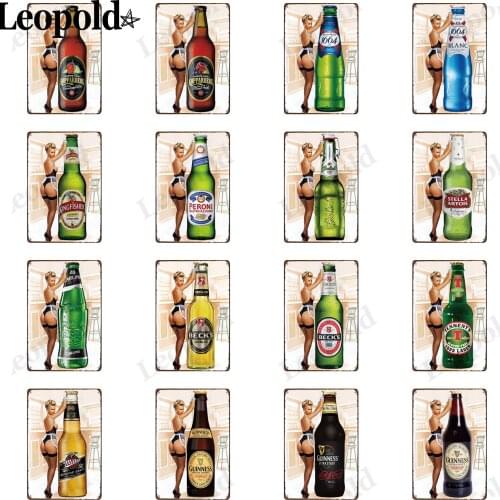 Metal Plaque Vintage Beer Beauty Poster Character Wine Bottle Letter Tin Plate Bar Club Family Restaurant Decoration