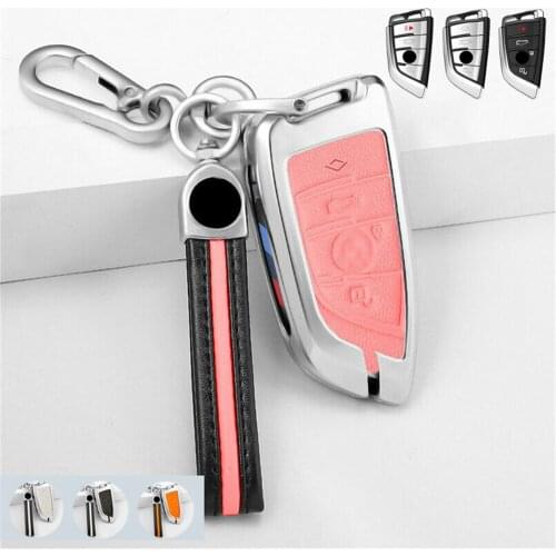 Metal+Leather Car Remote Key Fob Shell Cover Case Skin Shell Holder Bag For BMW X1 X5 X6 5 Series 7 Series Accessories Styling