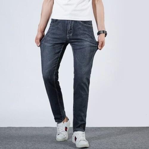 2021 New Tencel Cotton Mens Jeans High Quality Business Casual Denim Slim Pants Male Brand Elastic Ripped Jeans Homme 8236