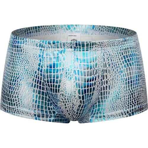 Metal Textured Snakeskin Faux Leather Macho Cool Sexy Mens Boxers Low Rise Nightclub Performance Men Underwear