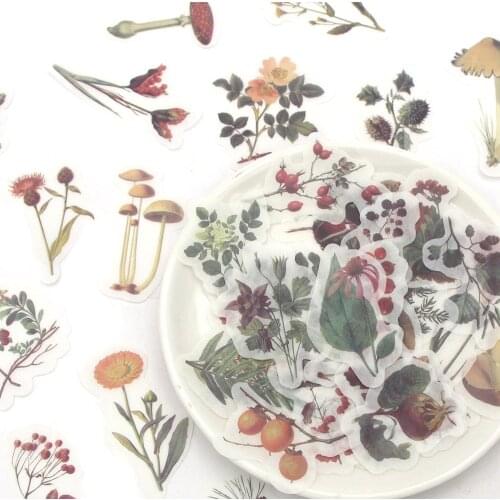40Pcs Leaves & Mushrooms Stationery Stickers Plant Decorative Stickers In The Notebook DIY Scrapbooking Album Diary Art Supplies