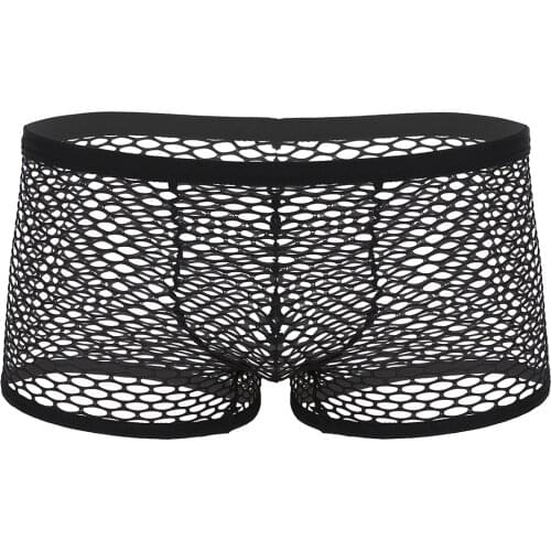 Men Underwear Mesh Sheer Fishnet Low Rise Bikini Transparent Boxer Shorts Trunks See-Through Gay Male Panties Lingerie Panties