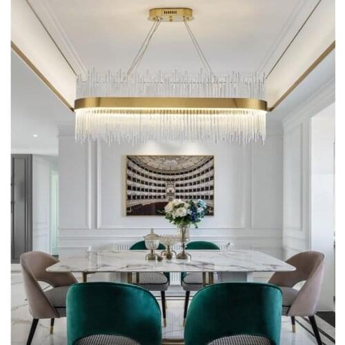 Newly Modern LED Pendant In The Living Room Ring Crystal Hanging Lamp for Dining Room Golden Circle Cristal Lamp Home Decoration