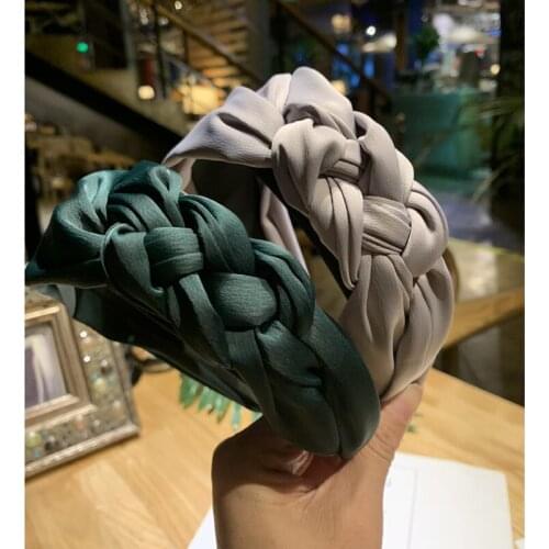 Braid Satin Headband Solid Braided Side Knotted Hairband Wide-Brimmed Hair Hoop Bezel Girls Hair Accessories