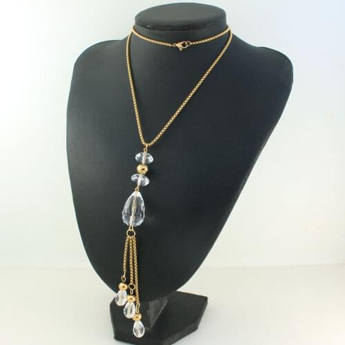 65cm Long Charm Sweater Gold Color Stainless Steel Jewelry Necklace For Woman Romantic Chain Necklace Round Pendant NEIZEPBB