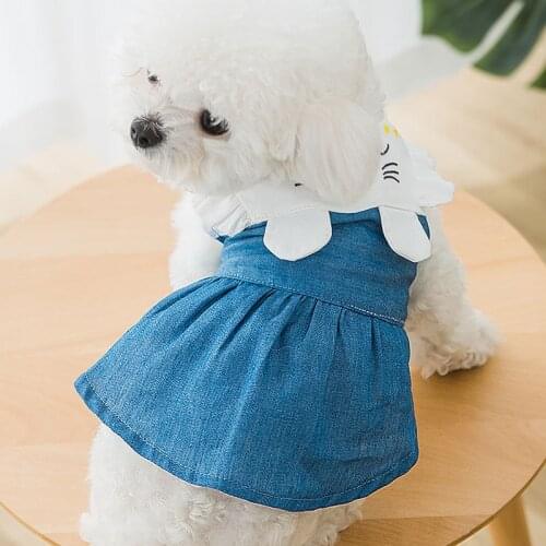 Pet clothes spring and summer dog cat breathable rabbit stitched denim vest skirt Thin cat dress for chihuahua teddy bulldog