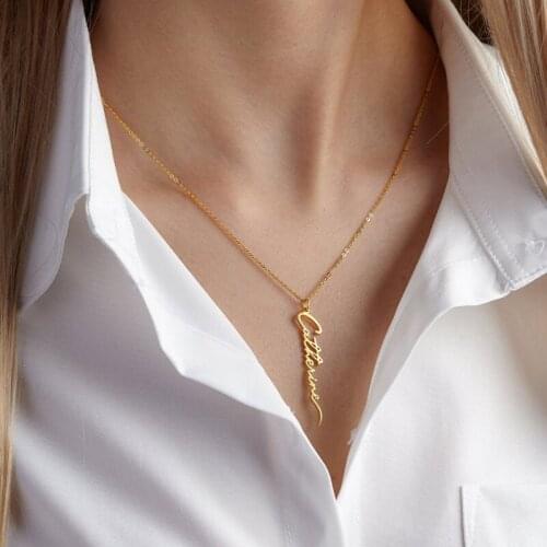Personalizado Vertical Charm Necklace Pendant For Women Gold Color Custom Choker Necklace Collar Stainless Steel Bijoux Femme