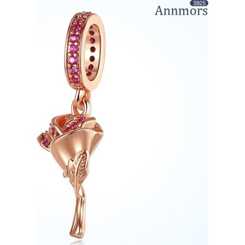 Rose Flower Pendant925 Sterling Silver Fits Pandora Charms Bracelets for Woman Girl Beads Gifts for Women Bracelet and Necklace