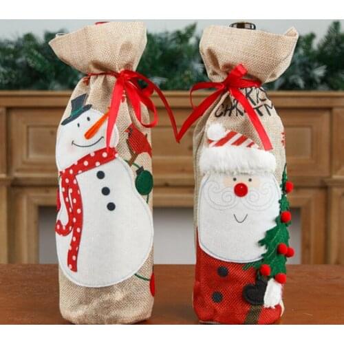 Christmas Wine Bottle Covers Bag Holiday Santa Claus Champagne Bottle Cover Red Merry Christmas Table Decoration For Home Dinner