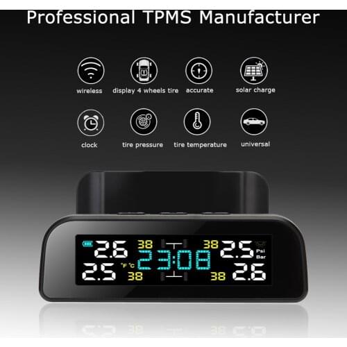 Monitoring Tyre Temperature Alarm System Solar Car TPMS Auto Tire Pressure Temp Monitoring Alarm System with Clock