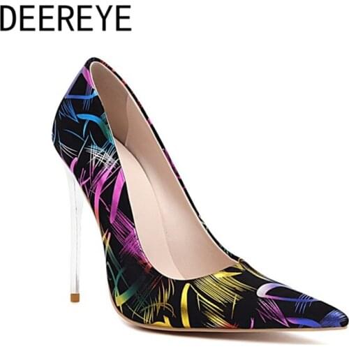 Ladies Printed Patent Leather 12cm High-Heeled Stiletto Pump Pointed Toe Catwalk Sexy Nightclub For Summer Shoes Size 33-48