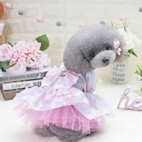 Spring Autumn Flower Pet Dog Dresses for Small Dogs Bowknot Tutu Birthday Party Wedding Dress Teddy Chihuahua Cat Pet Clothing