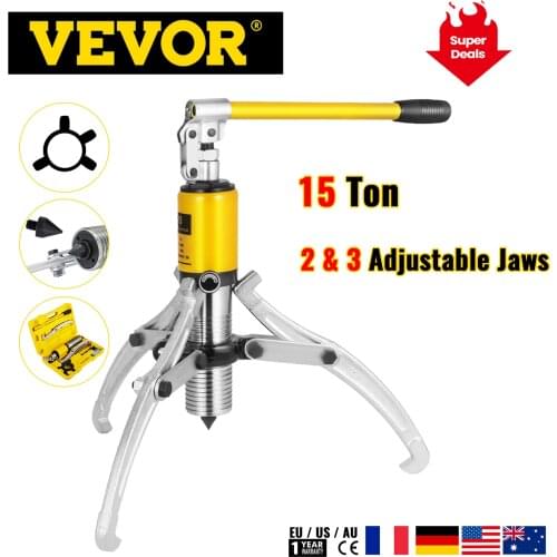 VEVOR 15 Ton Hydraulic Gear Wheel Bearing Puller Separator Tool Two & Three Adjustable Jaws With Portable Box for Repair Shop