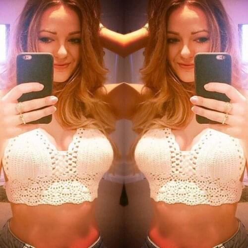 11 Color Handmade Crochet Lace Knit Bra Boho Beach Push-up Bikini Halter Cami Tank Crop Top Gift for her