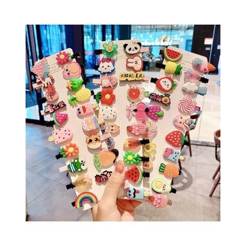 High Quality 10PCS/Set Watercolor Candy Fruits Animal Cartoon Characters Hairpin Women Kids Colorful Rubber Hair Clip Headwear