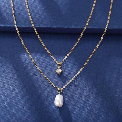 Fashion New Crystal Pearl Double Layer Necklace Pendant Women Personality Gold Color Exquisite Clavicle Chain Necklaces