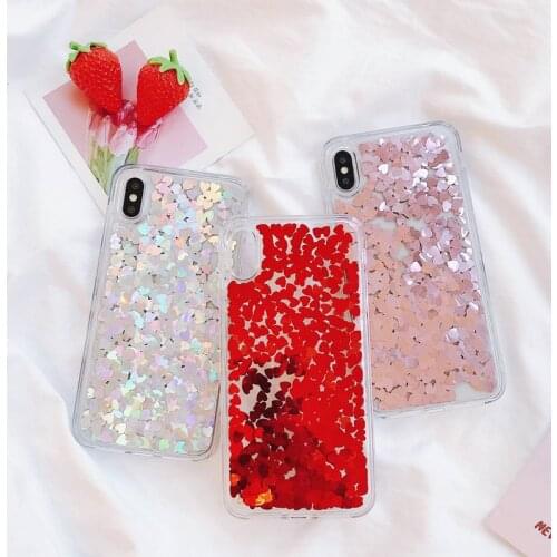 Red love heart sequins quicksand case for iphone 11 12 Pro Max phone cover for iPhone 7 8 Plus X XR XS dynamic bling hard cases