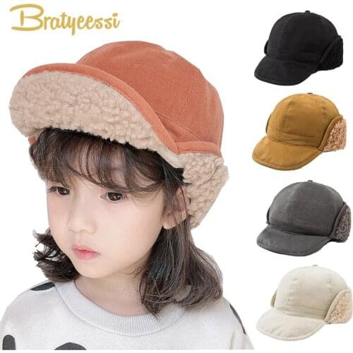 Winter Baby Hat with Earflaps Flying Cap for Children Faux Lamb Kids Hats Caps for Boys Thick Warm Winter Hat for Kids Girl 2-5Y