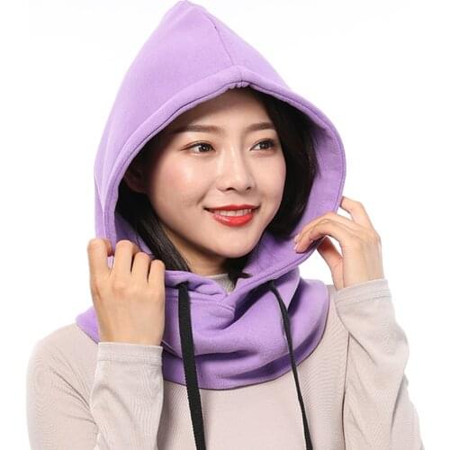 2020 Winter Cotton Hat Scarf Warm Thick Ear Neck Protection Beanies Women Men 2 Layer Hooded Collar Removable Drawstring Cap