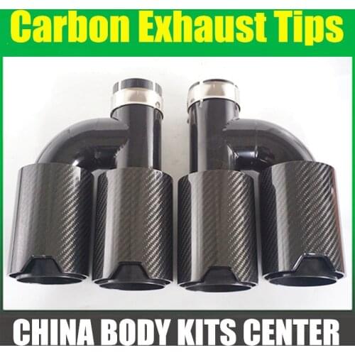 1PCS Universal Dual H Style Gloss Carbon Fiber Exhaust Tip Black Stainless Steel Pipe Exhaust Tip for BMW Series With Logo