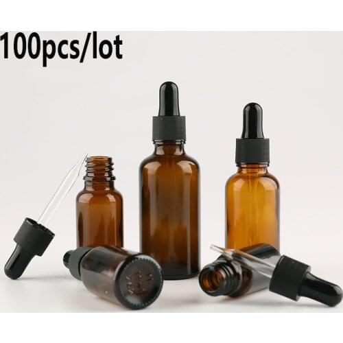100pcs/lot Brown Drop Amber Bottle Glass Aromatherapy Liquid Dropper Essence Basic Massage Oil Pipette Refillable