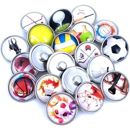 20pcs/lot 18mm 20mm Sport Football Basketball Baseball Pattern Glass Cabochon Snap Buttons for DIY Bracelet Necklace Charms N019