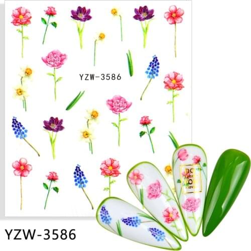 4PCS/LOT Flower Leaves Plants Nail Decals Purple Lavender Nail Decals Nail Water Stickers Nail Art Decoration